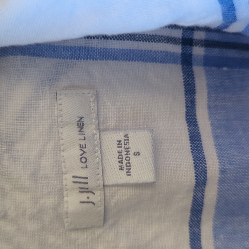 J.JILL Love Linen Blue Plaid Button Front Short Sleeve Dress Size Small - Picture 3 of 8